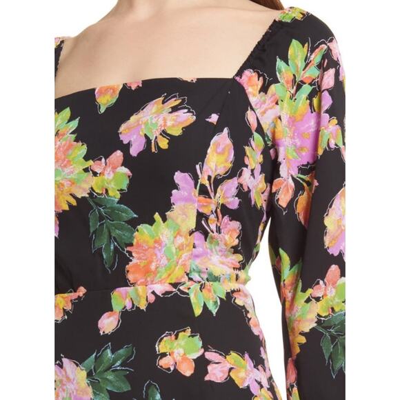 Nordstrom All in Favor Black Short Mini Tropical Floral Dress XS Party Going Out - Picture 3 of 12